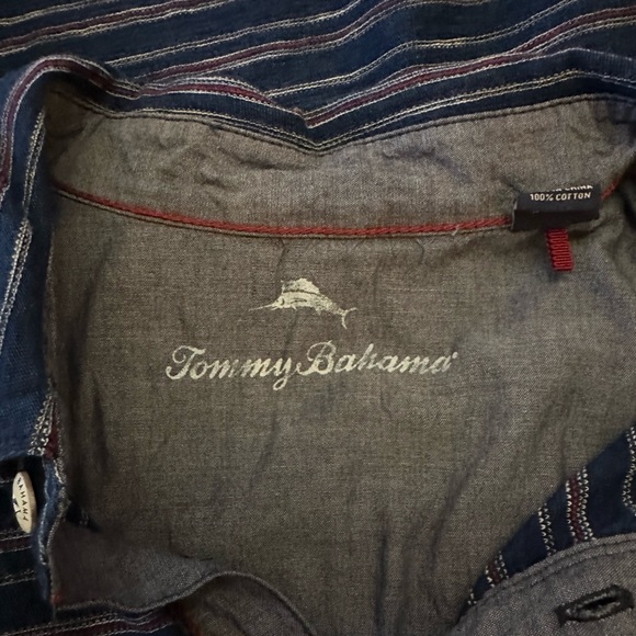 Tommy Bahama Men's Blue Striped Short Sleeve Quarter Button Shirt Size Large - Picture 5 of 6